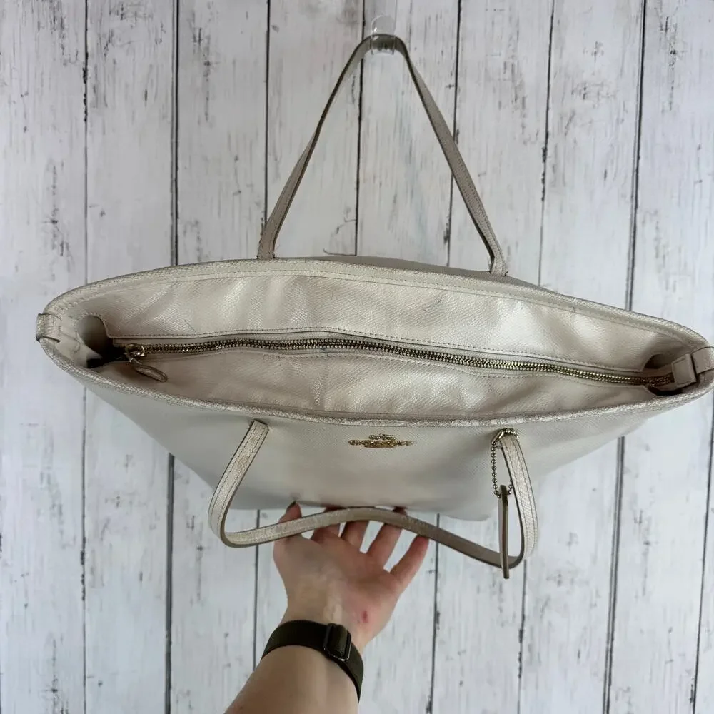 Coach Chalk Ivory Crossgrain Leather Street Zip Tote Shoulder Bag Top-Zip Purse - Picture 2 of 16